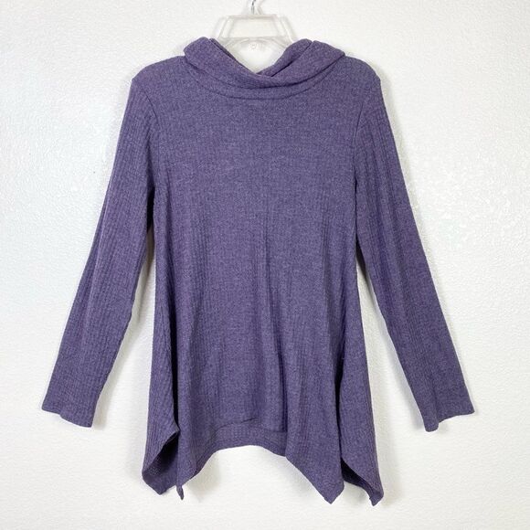 Sonoma Purple Handkerchief Hem Cowl Neck Thermal Sweater - Picture 2 of 5